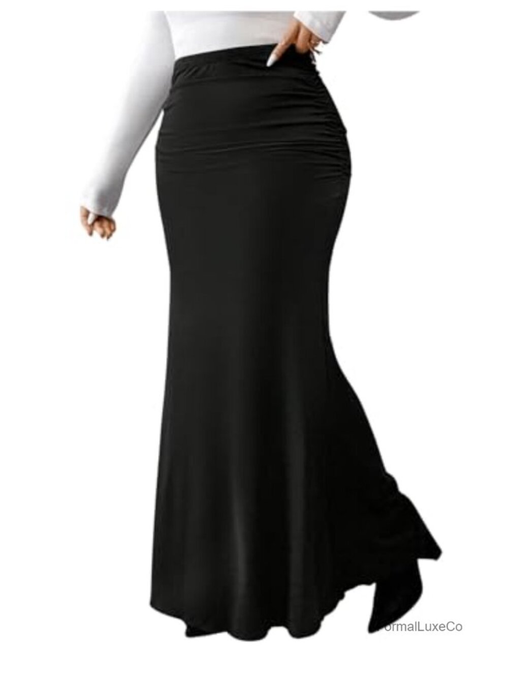 Plus Size Maxi Skirt Ruched Bodycon Fishtail High Waisted Long Skirt